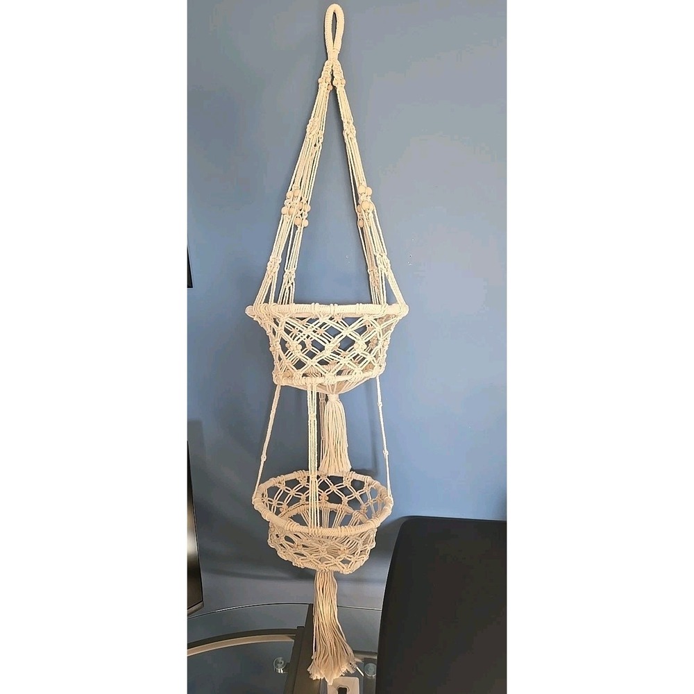 Macrame Plant Hanger 2 Tier Hanging Plant Holder Cotton Rope‎ Flower Boho Decor